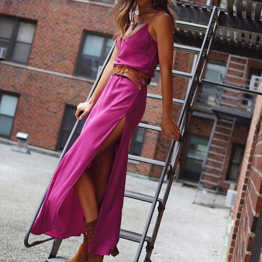 Satin V-Neck Maxi Dress for Women