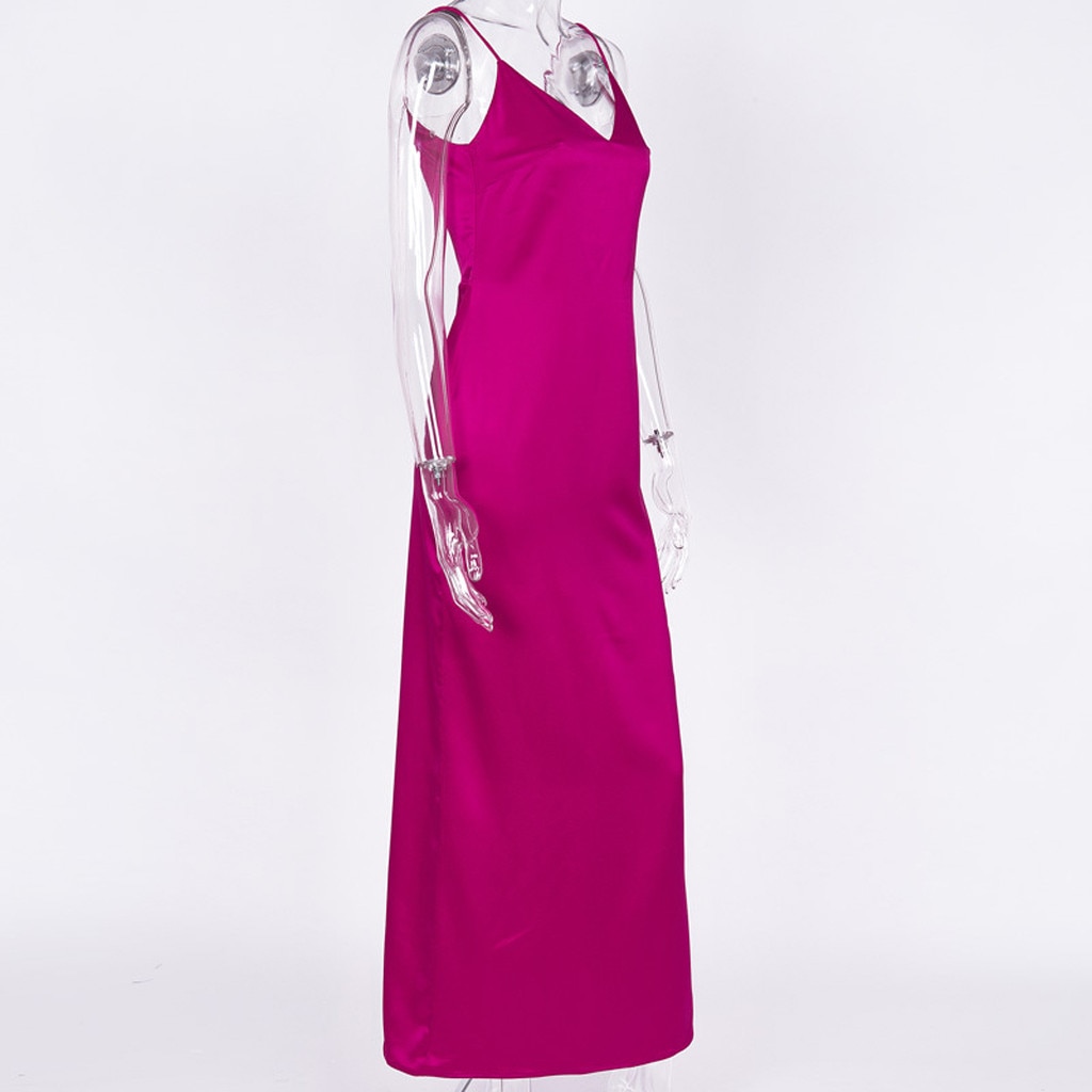 Satin V-Neck Maxi Dress for Women