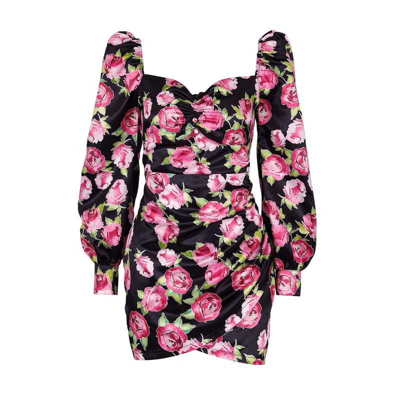 Women's Rose Printed Mini Dress Women's Rose Printed Mini Dress