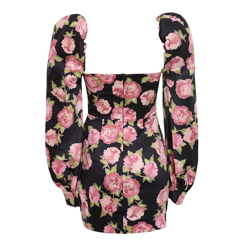 Women's Rose Printed Mini Dress Women's Rose Printed Mini Dress