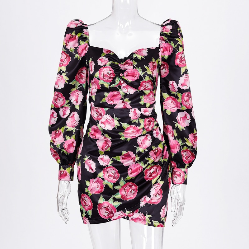 Women's Rose Printed Mini Dress Women's Rose Printed Mini Dress