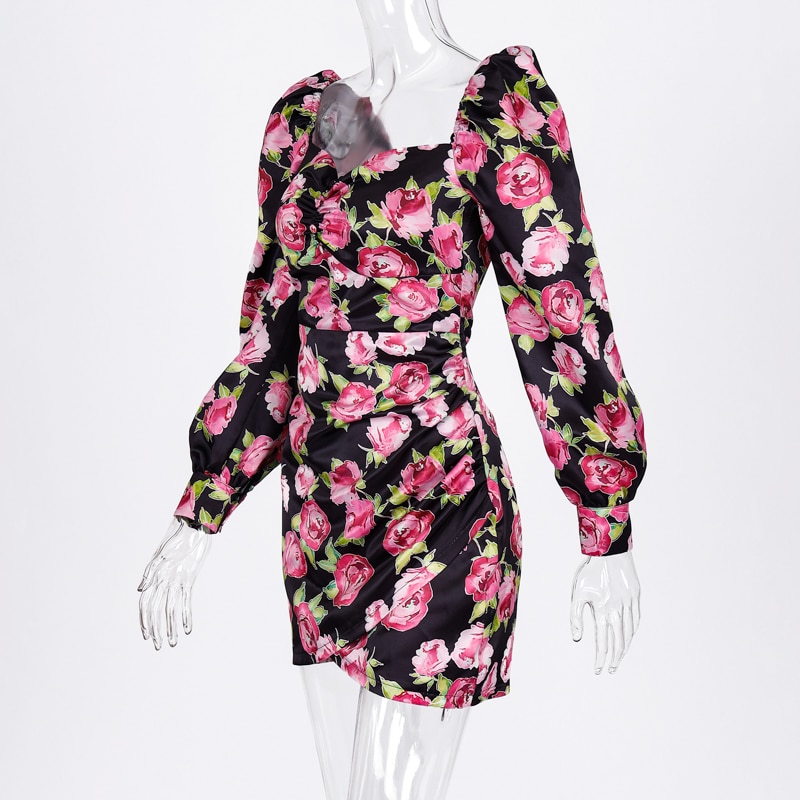 Women's Rose Printed Mini Dress Women's Rose Printed Mini Dress