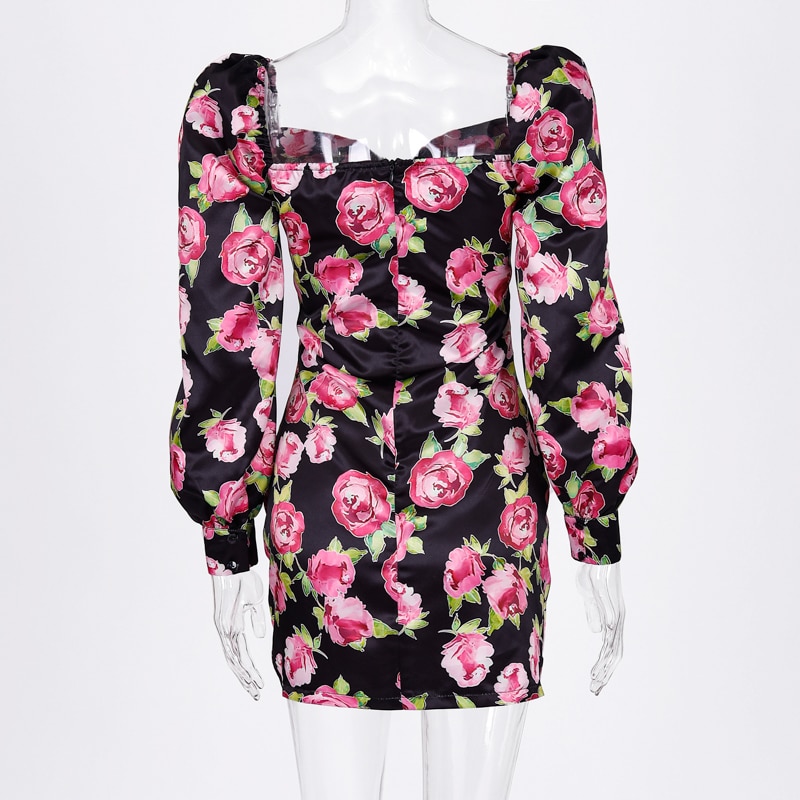 Women's Rose Printed Mini Dress Women's Rose Printed Mini Dress