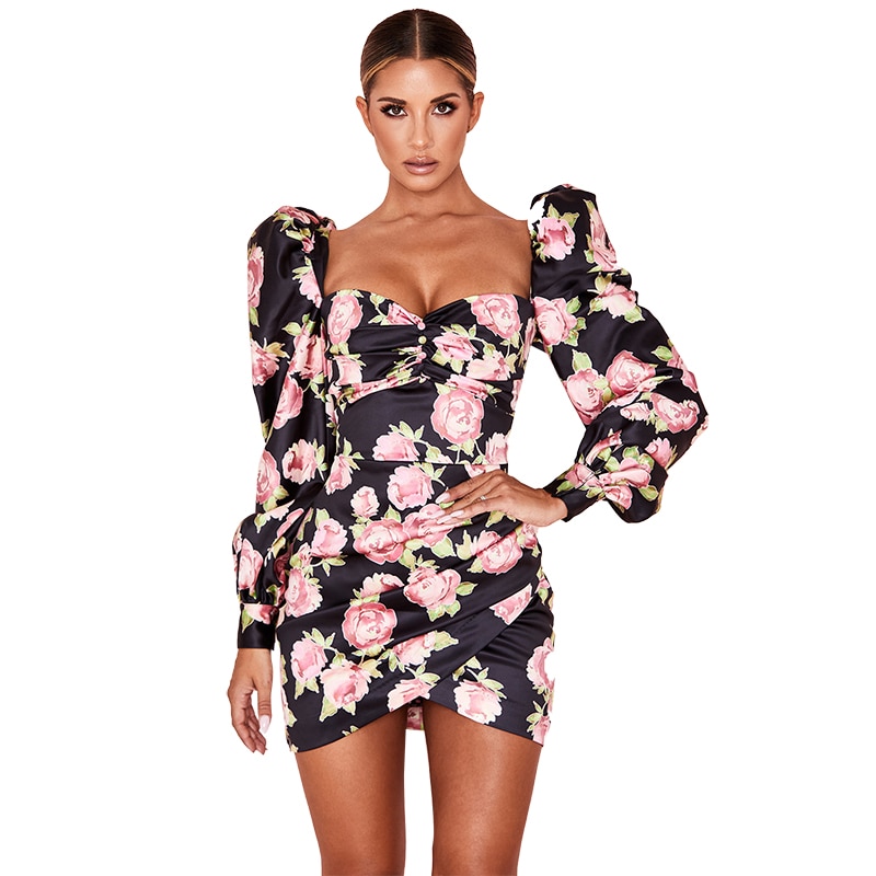Women's Rose Printed Mini Dress Women's Rose Printed Mini Dress