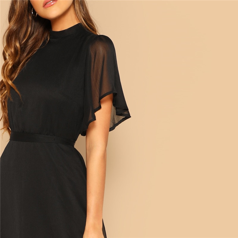 Women's Black Butterfly Sleeved Party Dress Women's Black Butterfly Sleeved Party Dress