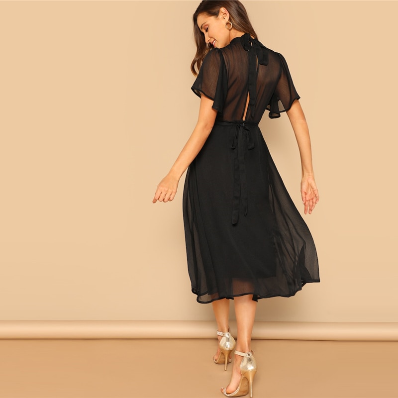 Women's Black Butterfly Sleeved Party Dress Women's Black Butterfly Sleeved Party Dress
