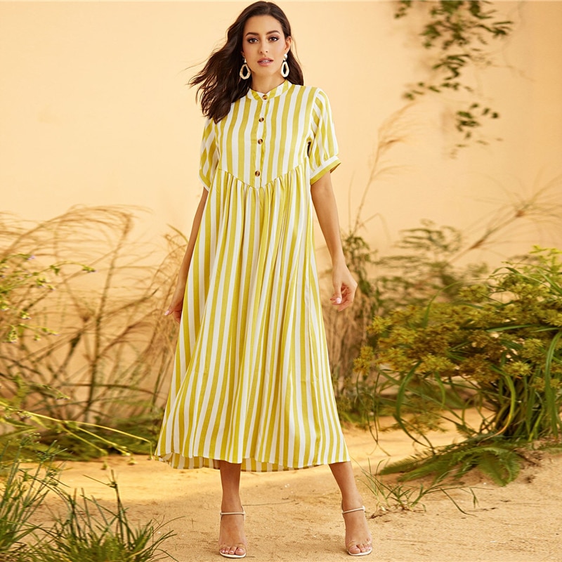 Women's Yellow Striped Maxi Dress
