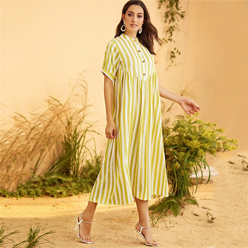 Women's Yellow Striped Maxi Dress
