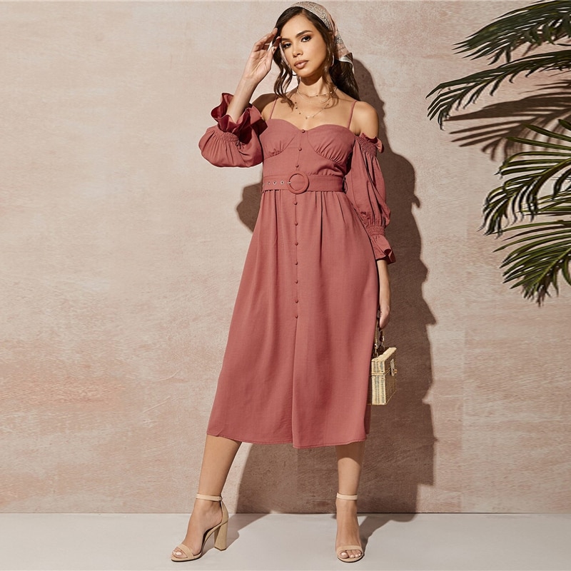 Women's Pink Off-Shoulder Dress Women's Pink Off-Shoulder Dress