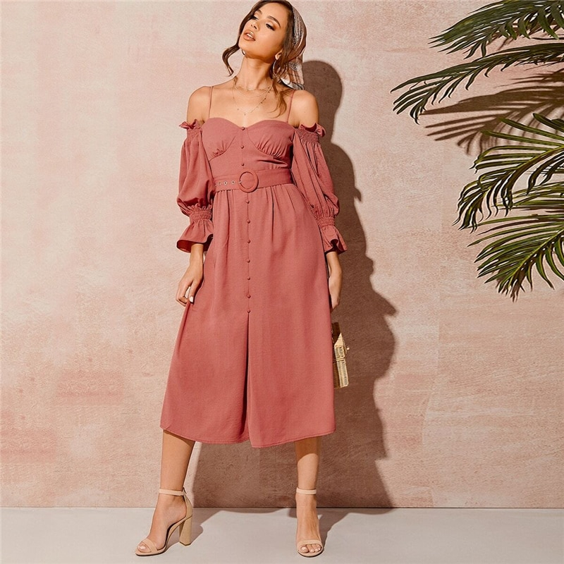 Women's Pink Off-Shoulder Dress Women's Pink Off-Shoulder Dress