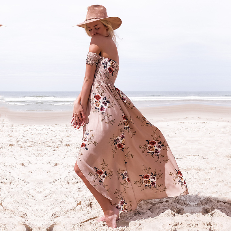 Women's Bohemian Floral Printed Off Shoulder Dress Women's Bohemian Floral Printed Off Shoulder Dress
