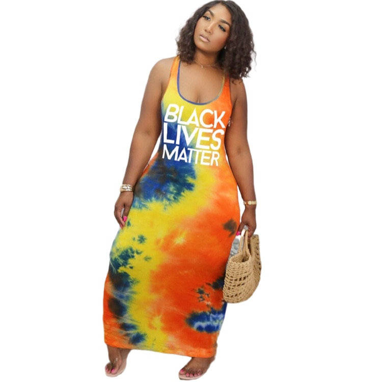 Summer Women 's Tie-Dye Dress with Black Lives Matter Print