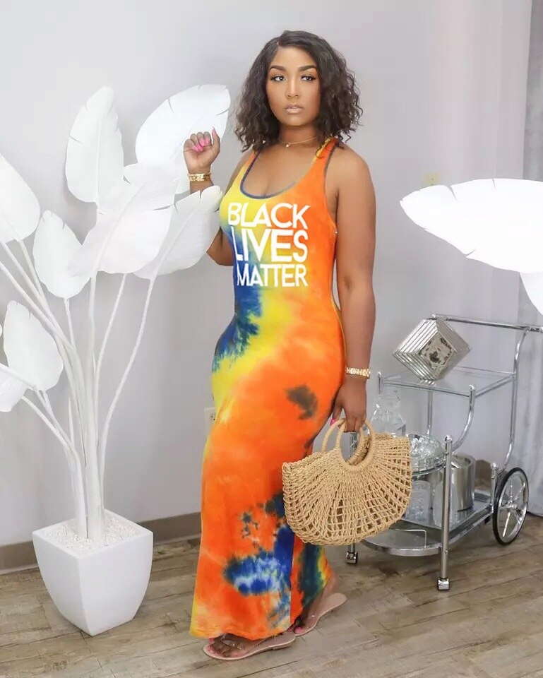 Summer Women 's Tie-Dye Dress with Black Lives Matter Print