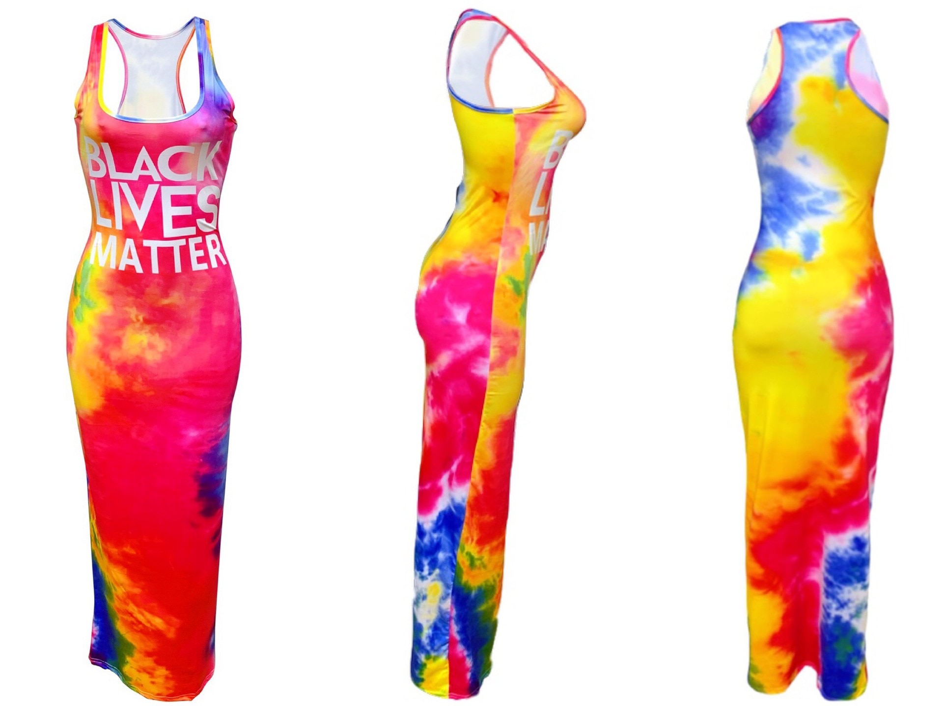 Summer Women 's Tie-Dye Dress with Black Lives Matter Print