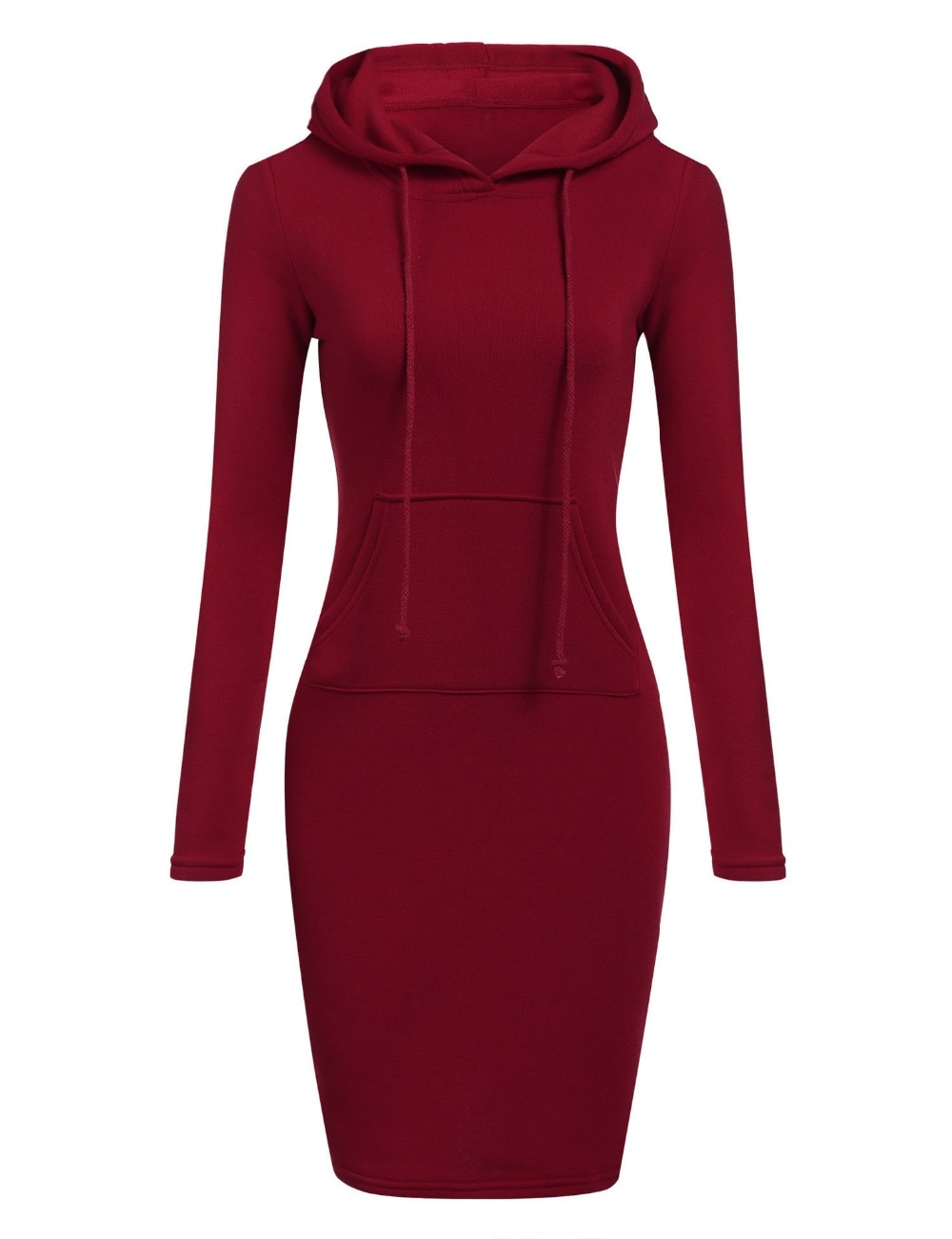 Women's Solid Color Hooded Knee-Length Dress