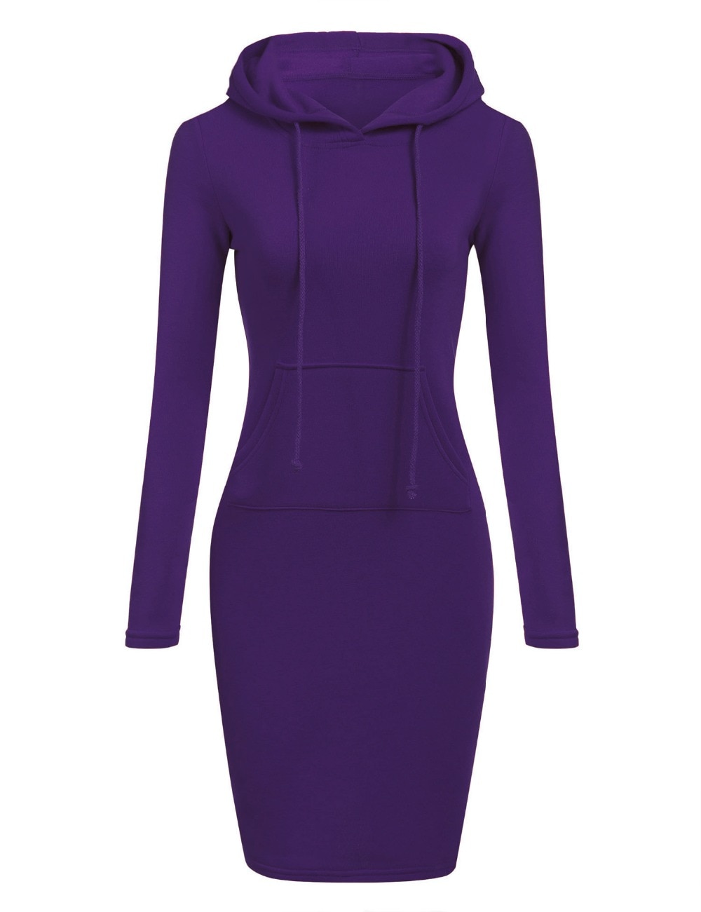 Women's Solid Color Hooded Knee-Length Dress